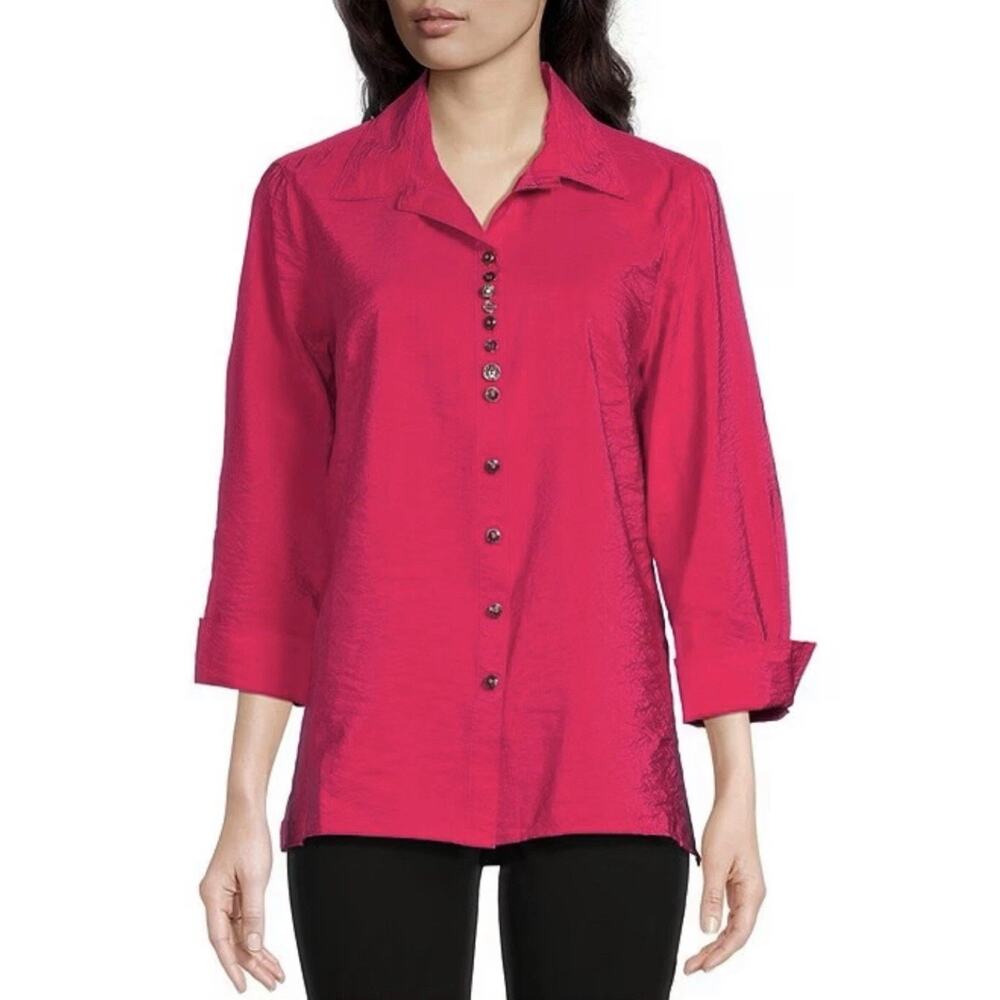 Ali Miles Pink Button Front Crinkle Top Sz M
